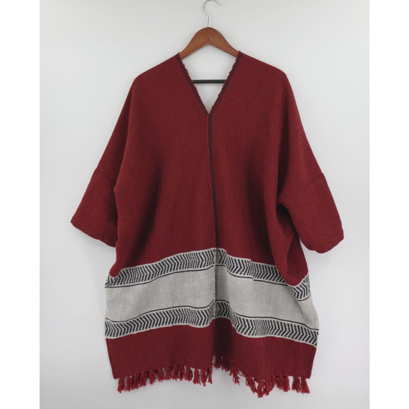 LEMLEM Poncho Sweater Rust Wool Woven Oversized Rach Southwestern Art to Wear - Picture 3 of 16